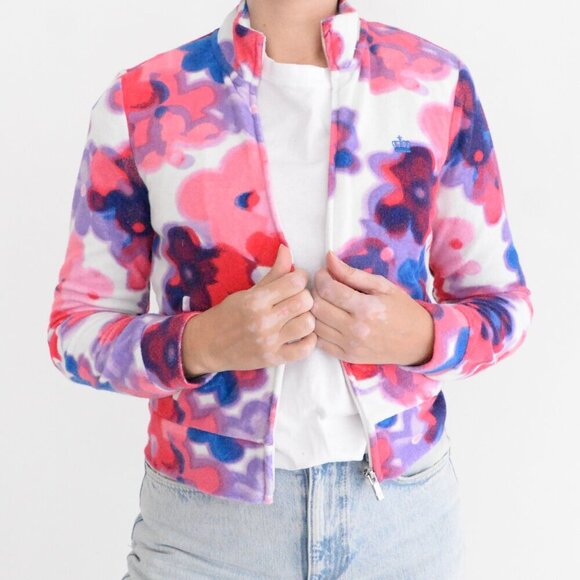Juicy Couture All Over Floral Zip Up TerryCloth Mockneck Jacket Sweater Small - Picture 2 of 10